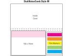 A laminated product with a four-colour cover, featuring compartments for film markers and a note pad section.