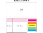 A printed layout depicting a laminated cover with sections for film markers in pink, orange, blue, and green.