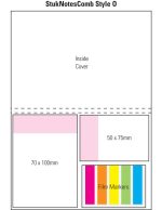 A combination pad featuring a laminated multicolour cover, with sections for notes and film markers in various colours.