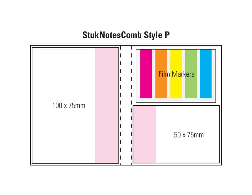 A colourful promotional product featuring a laminated cover and two pads in pink and white, one with film markers. Combination P Laminated 4 Colour Cover 2 Col Pad - Image 1