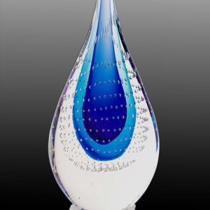 Art Glass Trophy - Dante Sculpture Light Blue/Blue - With Printed Plate