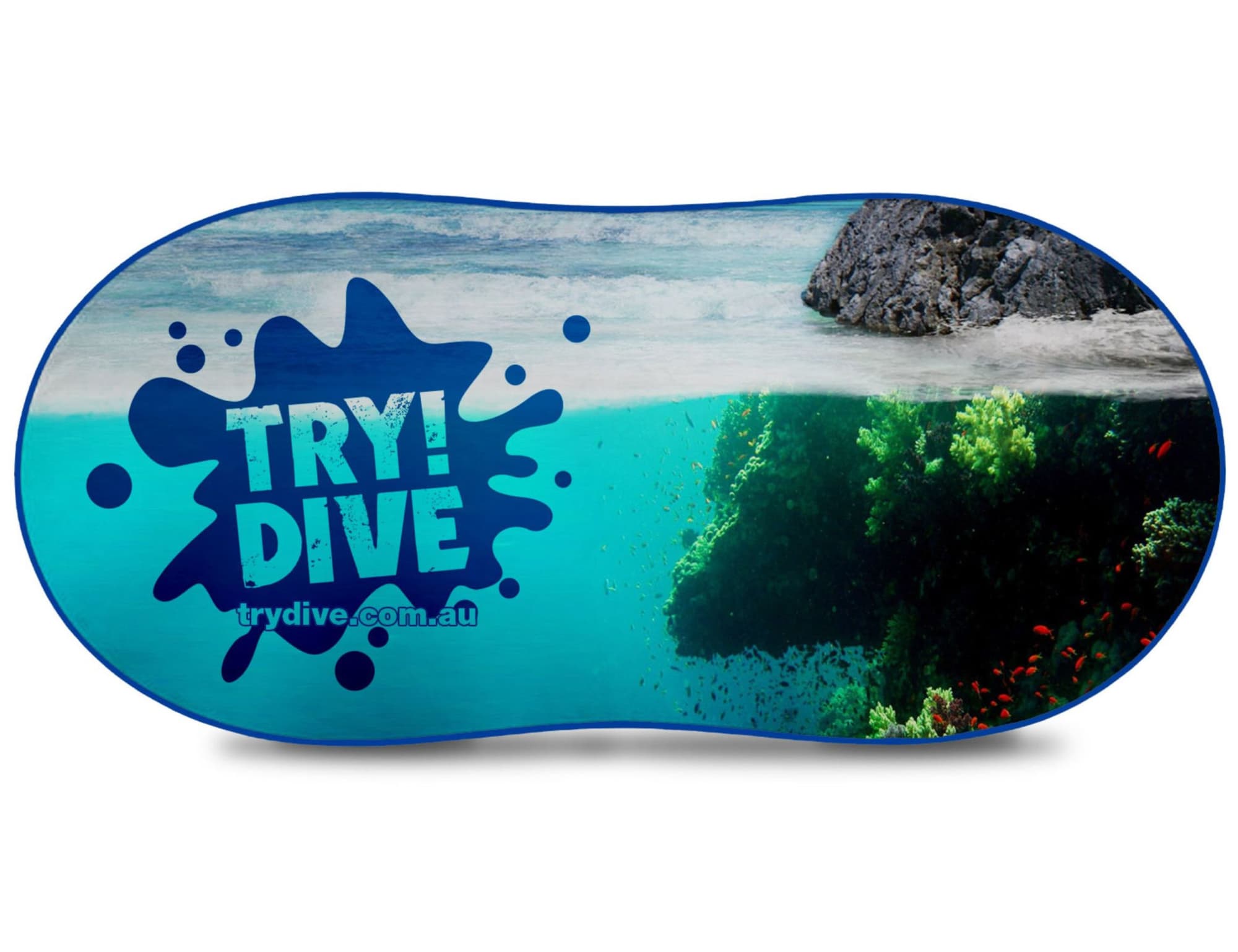 A full-colour auto sunshade featuring an underwater scene with vibrant fish and a rocky landscape. It has a logo. Auto Sunshade - Full Colour INDENT SEA - Image 1