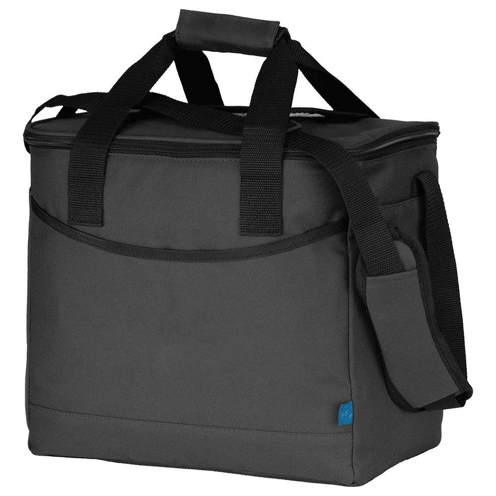 A grey cooler bag with dual handles and a shoulder strap, featuring a logo on the front. Darani 36 Can Cooler In Repreve Recycled Material 25L - Image 1