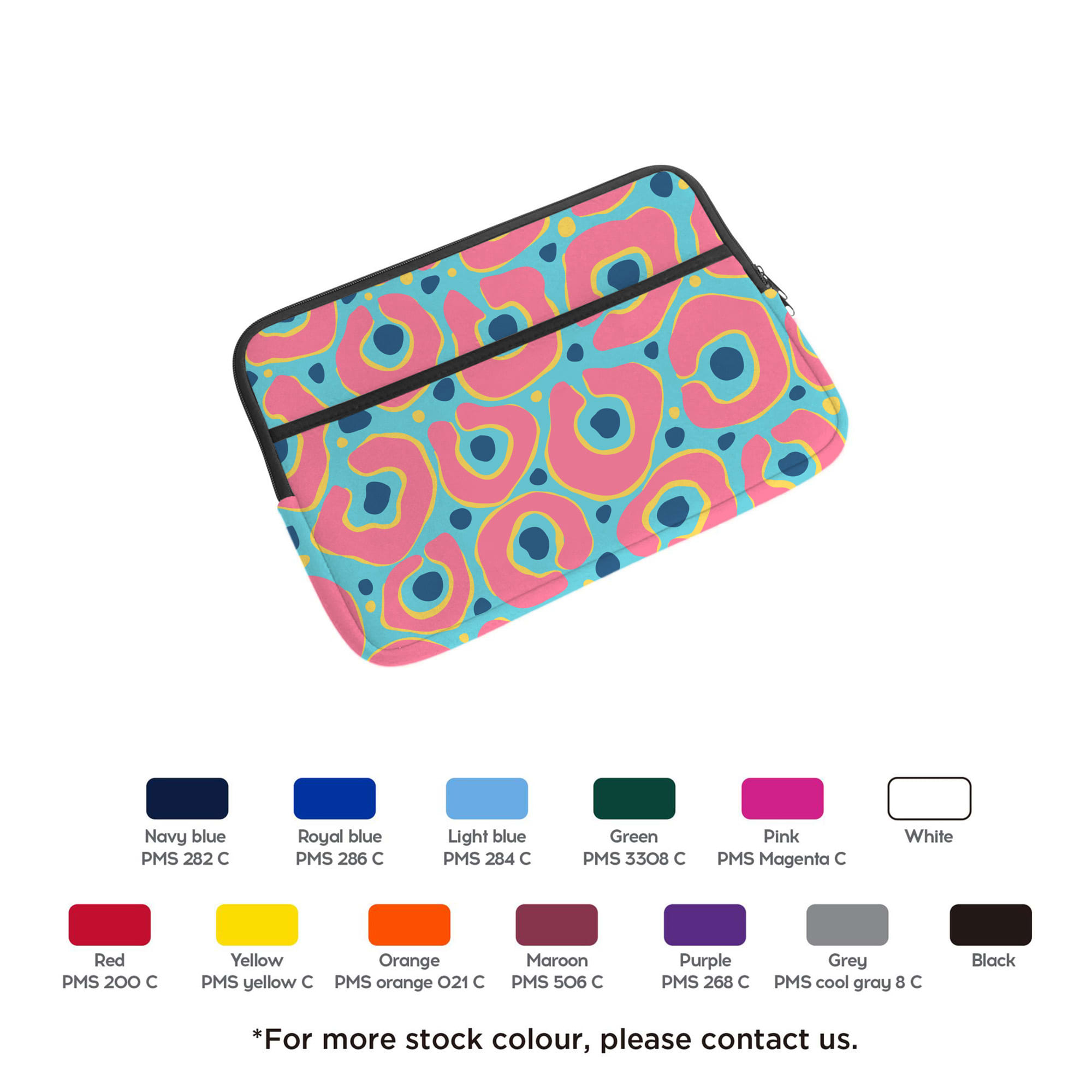 A brightly coloured laptop bag featuring a vibrant abstract pattern in pink, blue, and green, with a zippered closure. Basic Laptop Bag - Image 1
