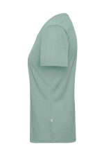 A light green work T-shirt for ladies with short sleeves and a fitted cut. It features a small logo.
