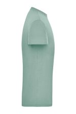 A mint green men's t-shirt featuring a simple design and a logo on the front. It's designed for workwear use.