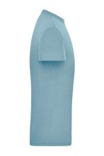 A light blue men's workwear t-shirt with short sleeves and a classic fit, featuring a logo on one side.