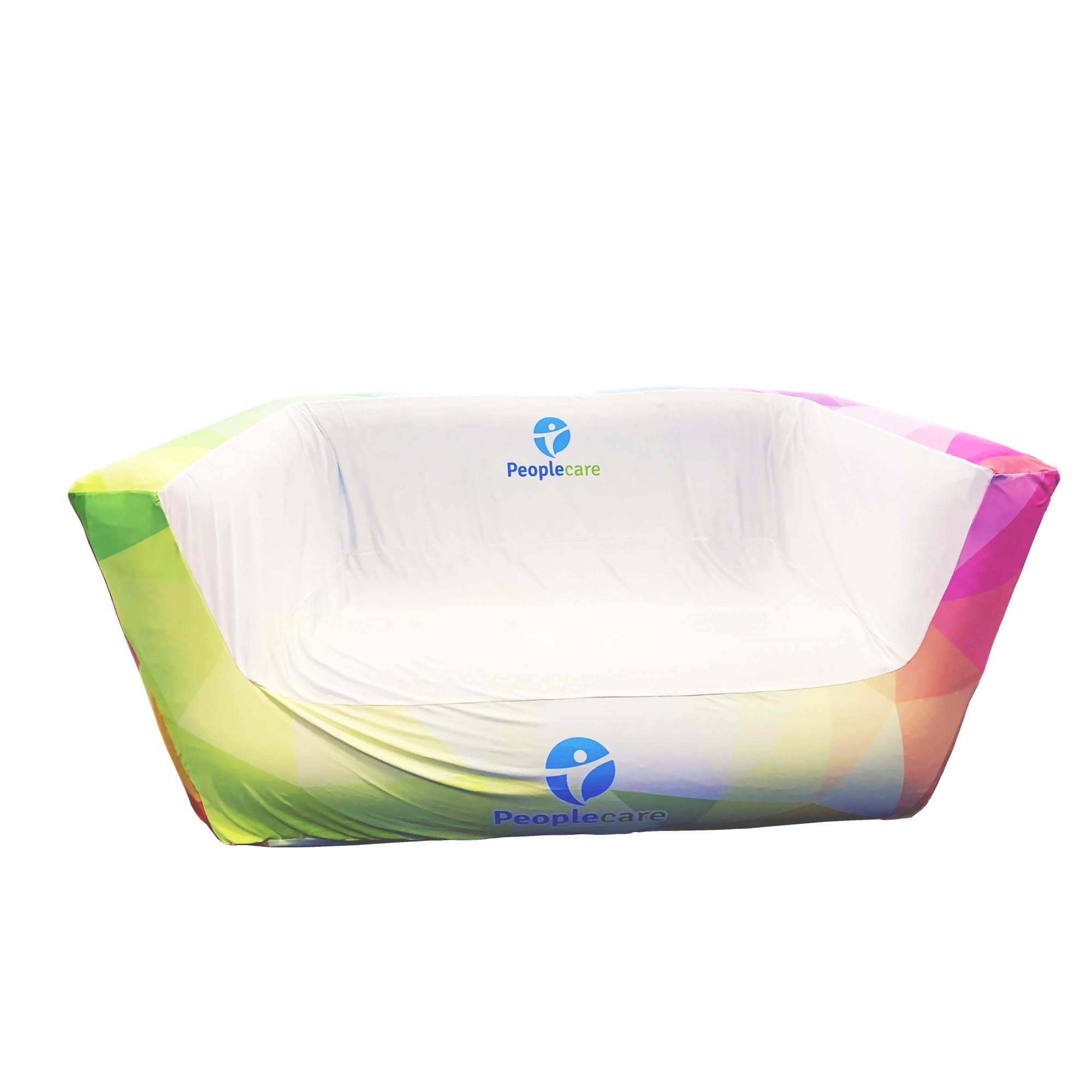 An inflatable two-seat sofa in vibrant gradient colours with a logo on the front. Inflatable Two-seat Sofa - Image 1