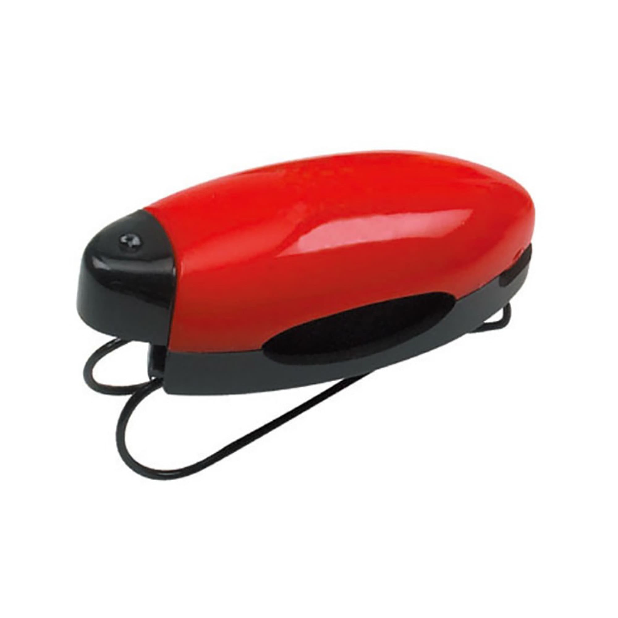 A red and black sunglasses holder with a sleek design, featuring a logo on its surface. Sunglasses Holder - Image 1