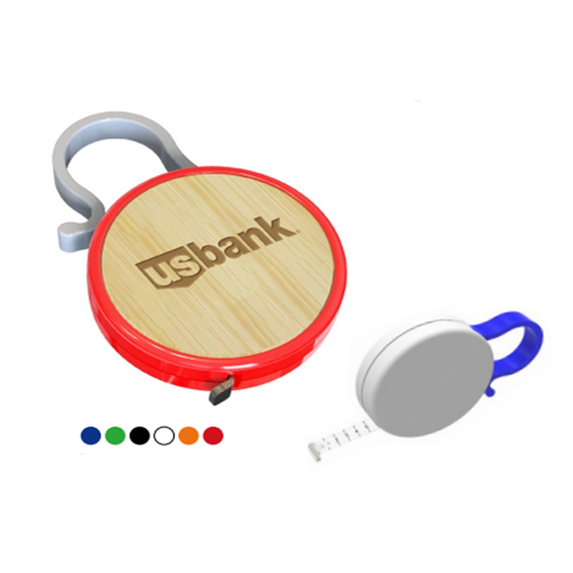 A tool set featuring a bamboo lid and a red and blue keyring with a branded logo. Available in multiple colours. Tool Set With Bamboo Lid - Image 1