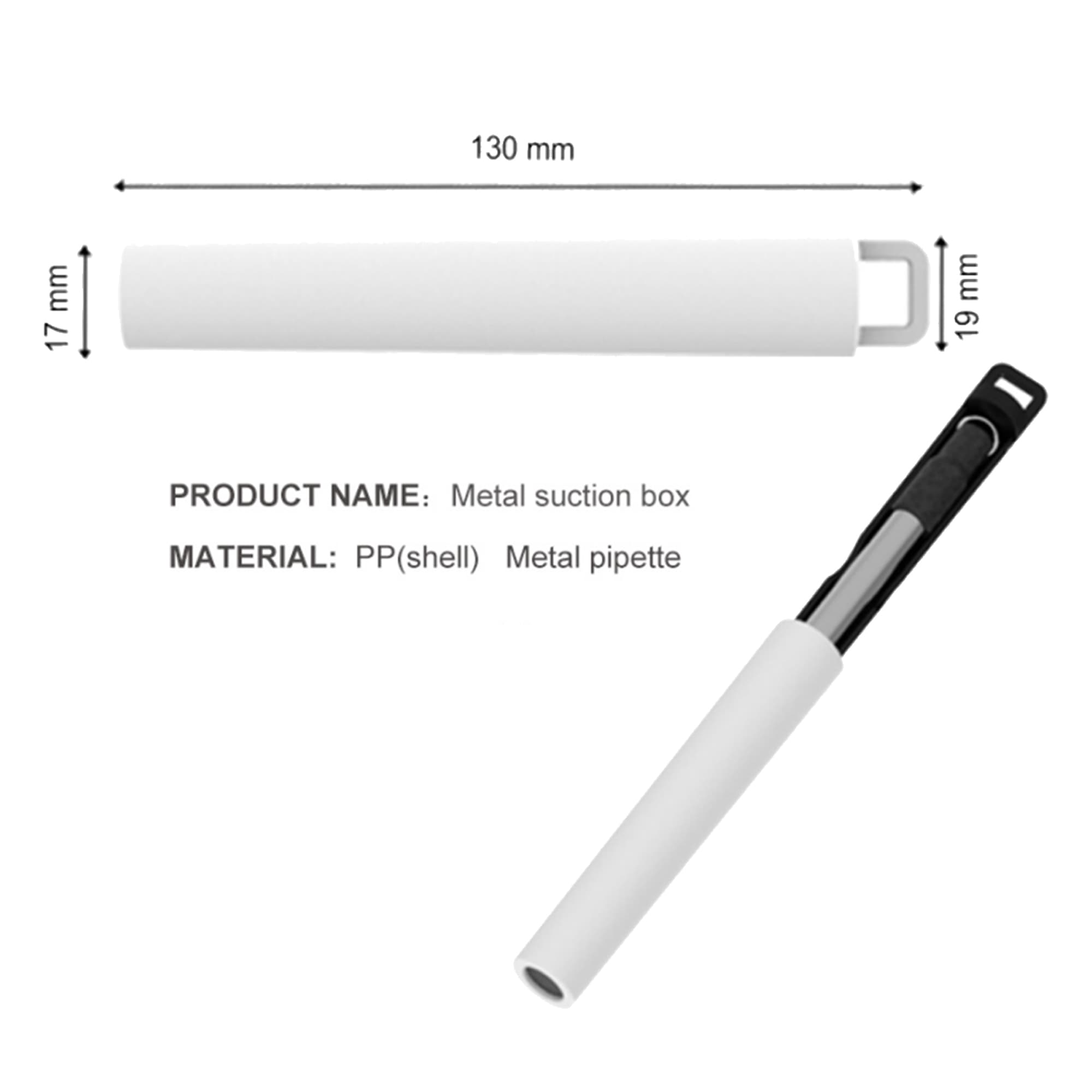 A metal suction box in white and black, featuring a metal pipette and a loop for easy handling. Straw Set - Image 1