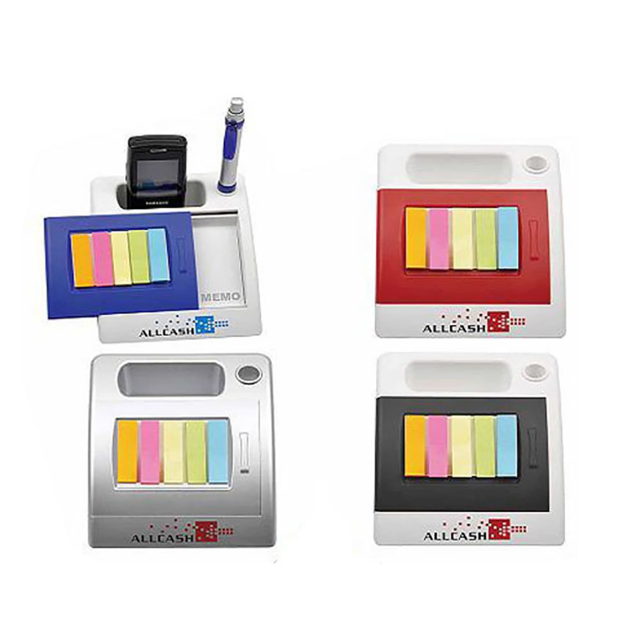 A pen holder with a memo pad in various colours, featuring sticky notes and a space for a logo. Pen Holder with Memo Pad - Image 1