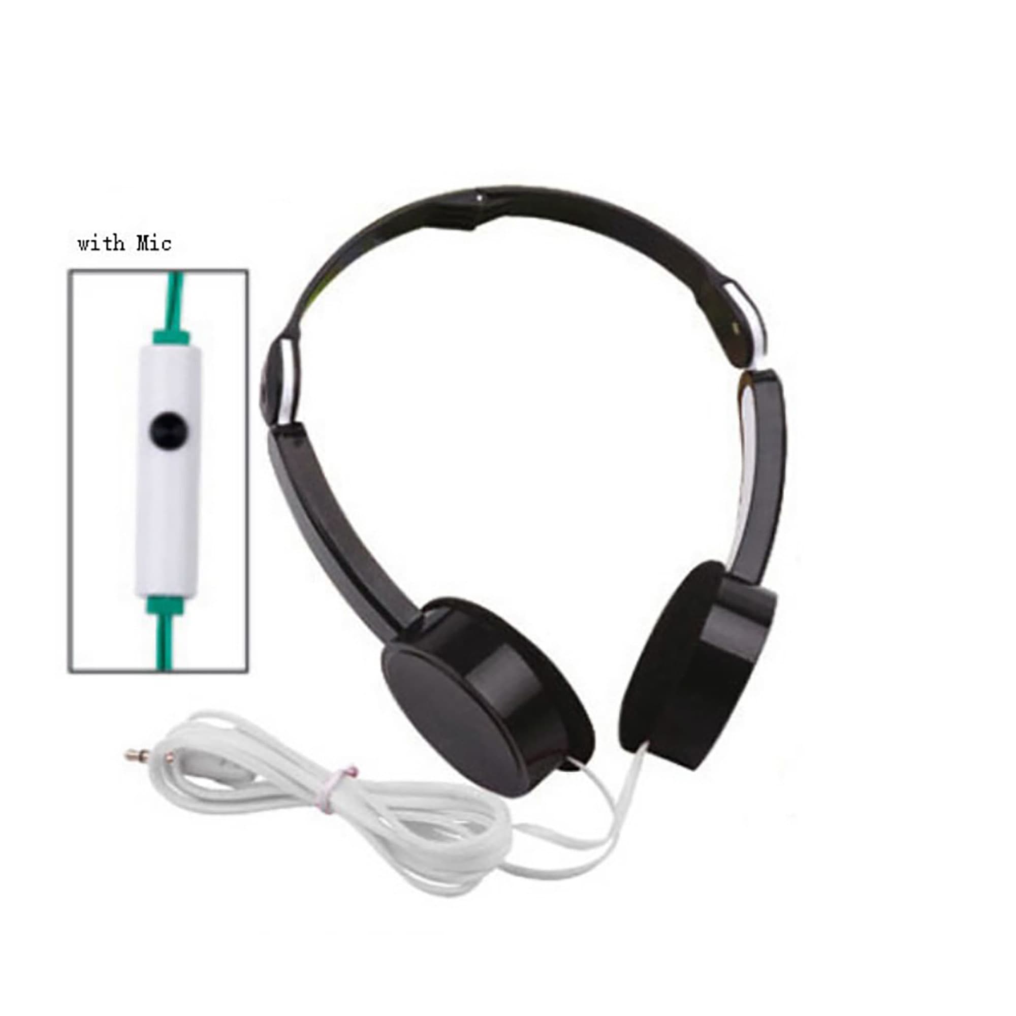 Foldable black headphones with a microphone, featuring a white control panel and a white audio cable. Foldable Headphones with Mic - Image 1