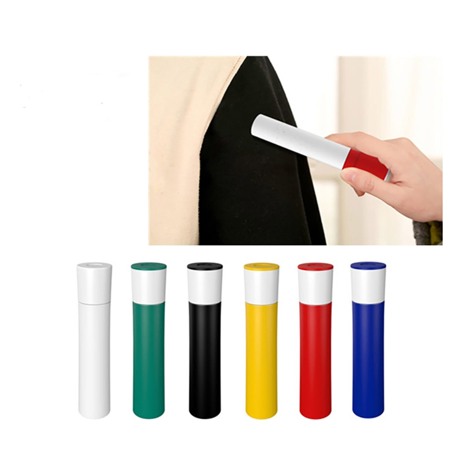 A lint brush in various colours including white, green, black, yellow, red, and blue, displayed with a hand using one. Lint Brush - Image 1