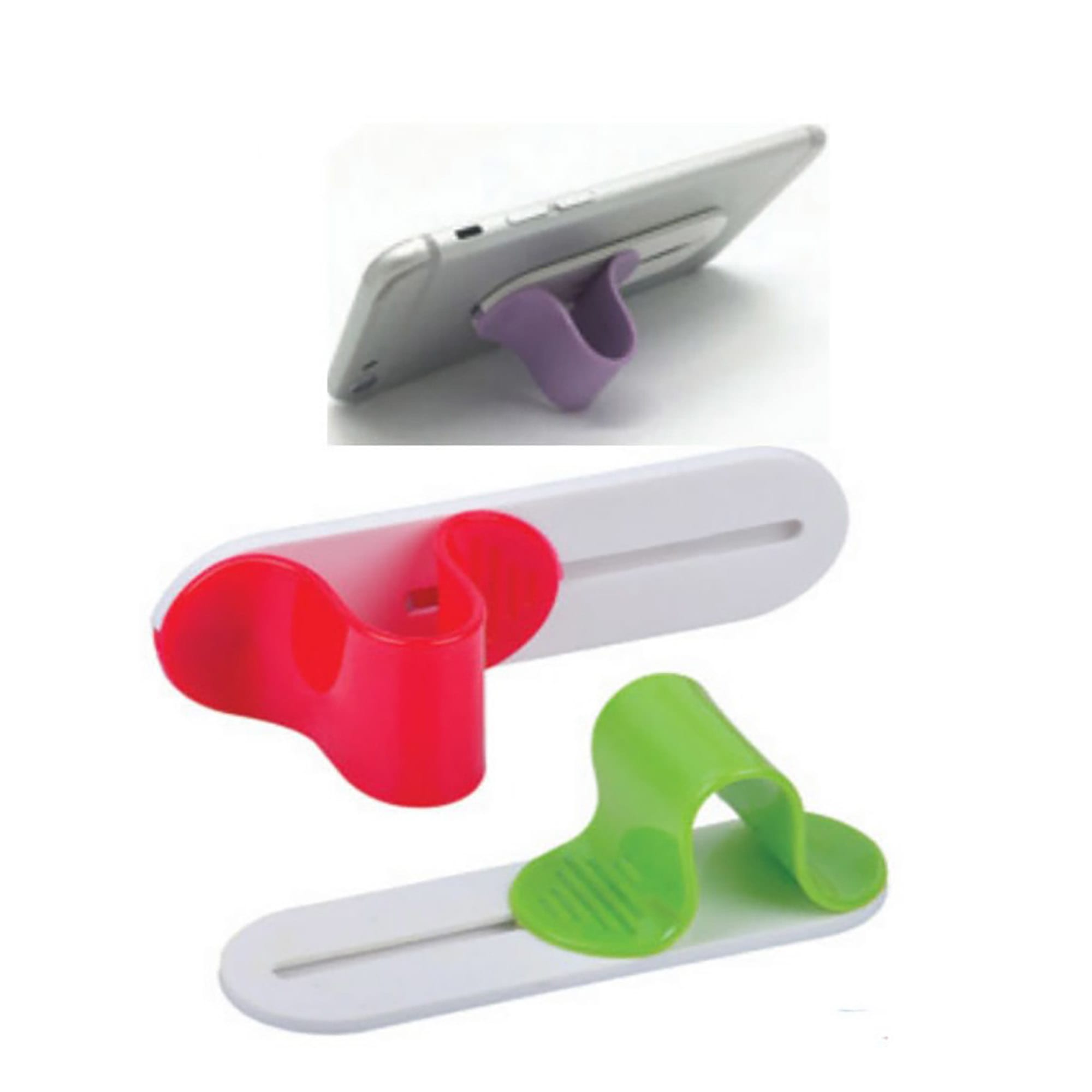 A mobile holder in vibrant colours of pink, green, and purple, designed to support smartphones securely. Mobile Holder - Image 1