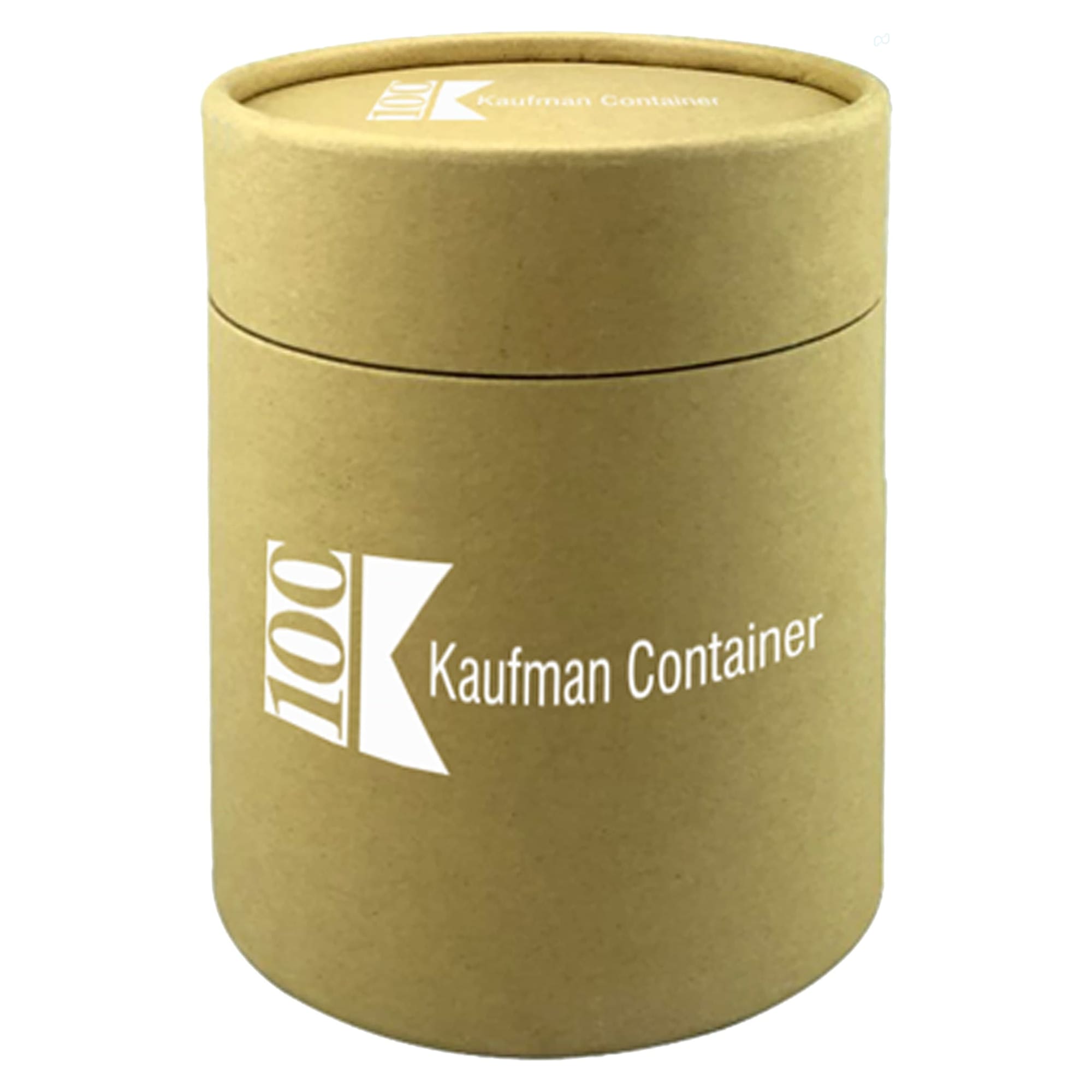 A cylindrical, kraft paper gift tube with a lid, featuring a logo on the front. Cup Gift Tube Large - Image 1