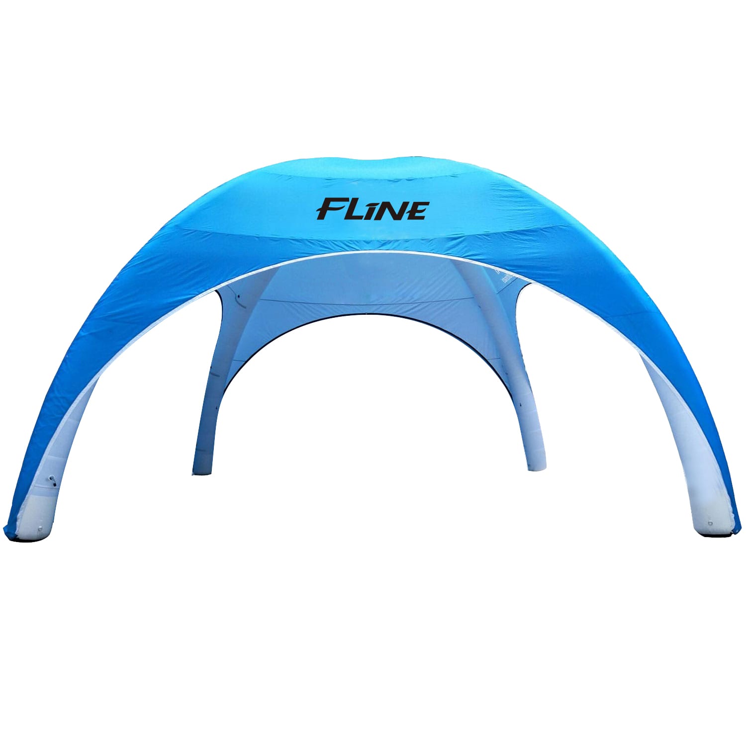 A blue and white 4x4m inflatable marquee featuring a logo, designed for exhibitions and events. 4x4m Inflatable Marquee - Image 1