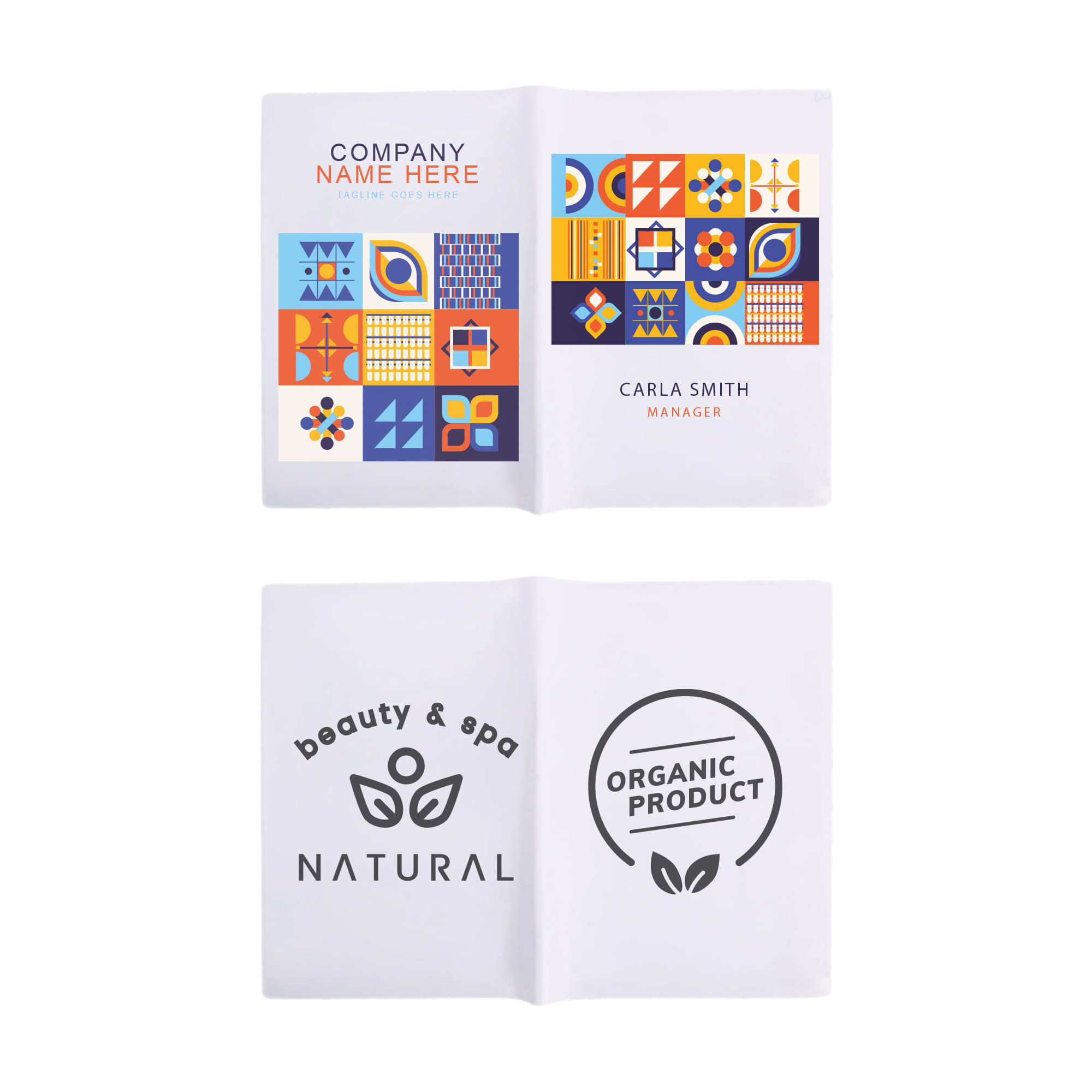 A soft PVC folder featuring a vibrant design in blue, orange, and yellow with space for logos and branding. Soft PVC Folder - Image 1