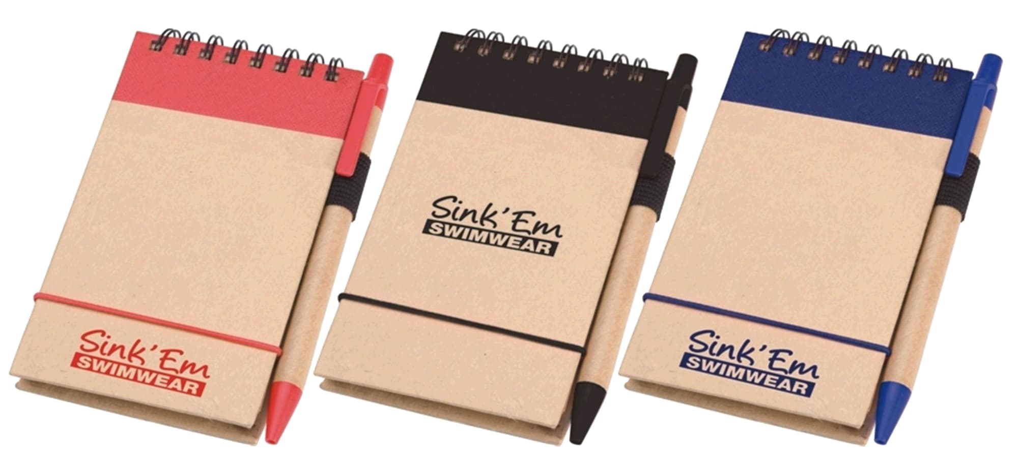 A notepad set featuring three colours: red, black, and blue, each with a matching pen and a logo. Nature Pocket Pad - Image 1