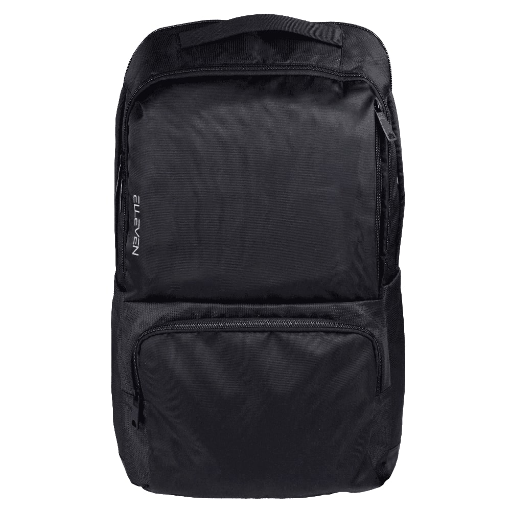 A black backpack featuring multiple zippered compartments and a logo on the front. Elleven Evolve Compu-Backpack 24L - Image 1
