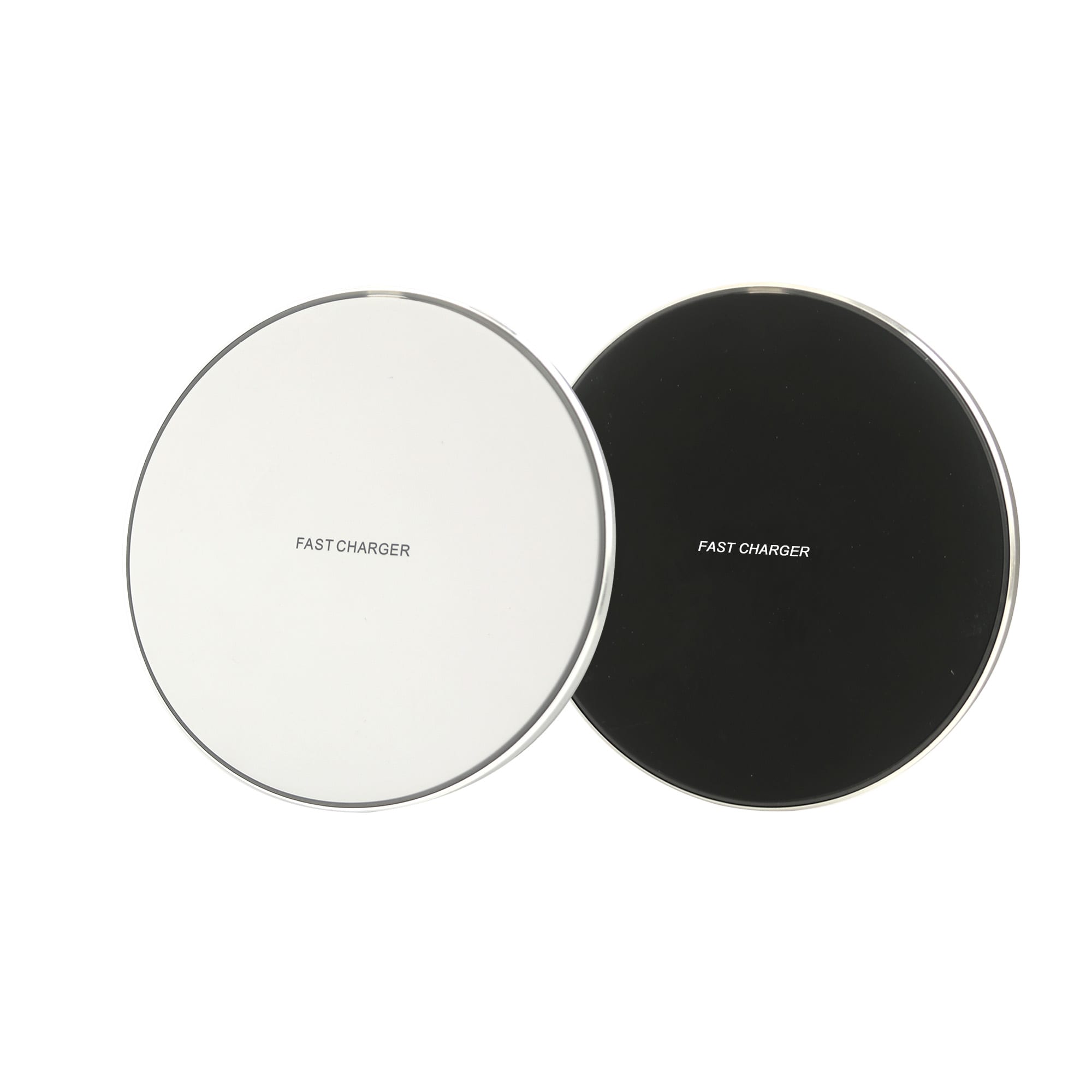 A round luminous wireless charger in white and black, featuring a simple design with a logo. Round Luminous Fast Wireless Charger - Image 1