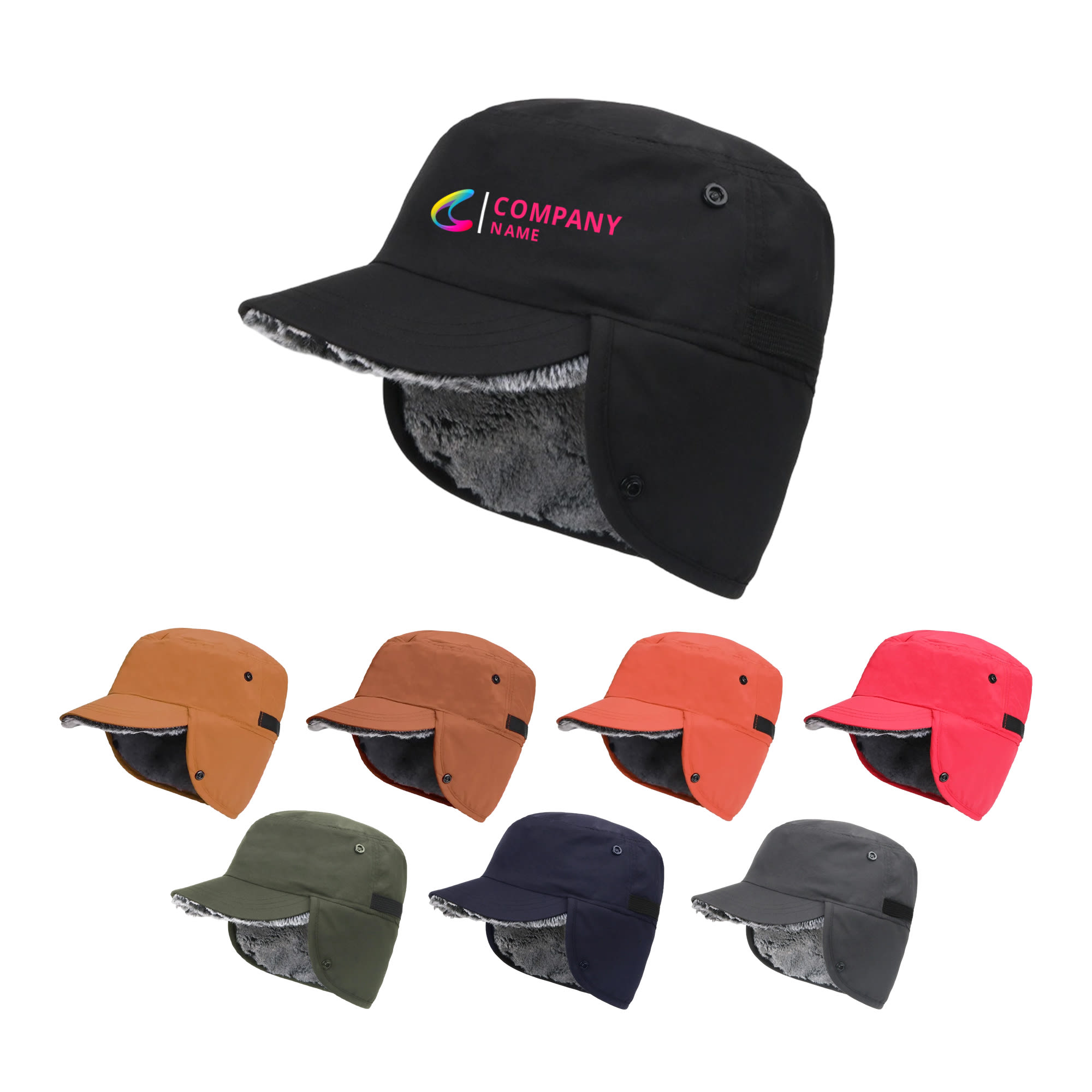 A thickened earflap hat in various colours, featuring a soft interior and a logo on the front. Thickened Earflap Hat - Image 1