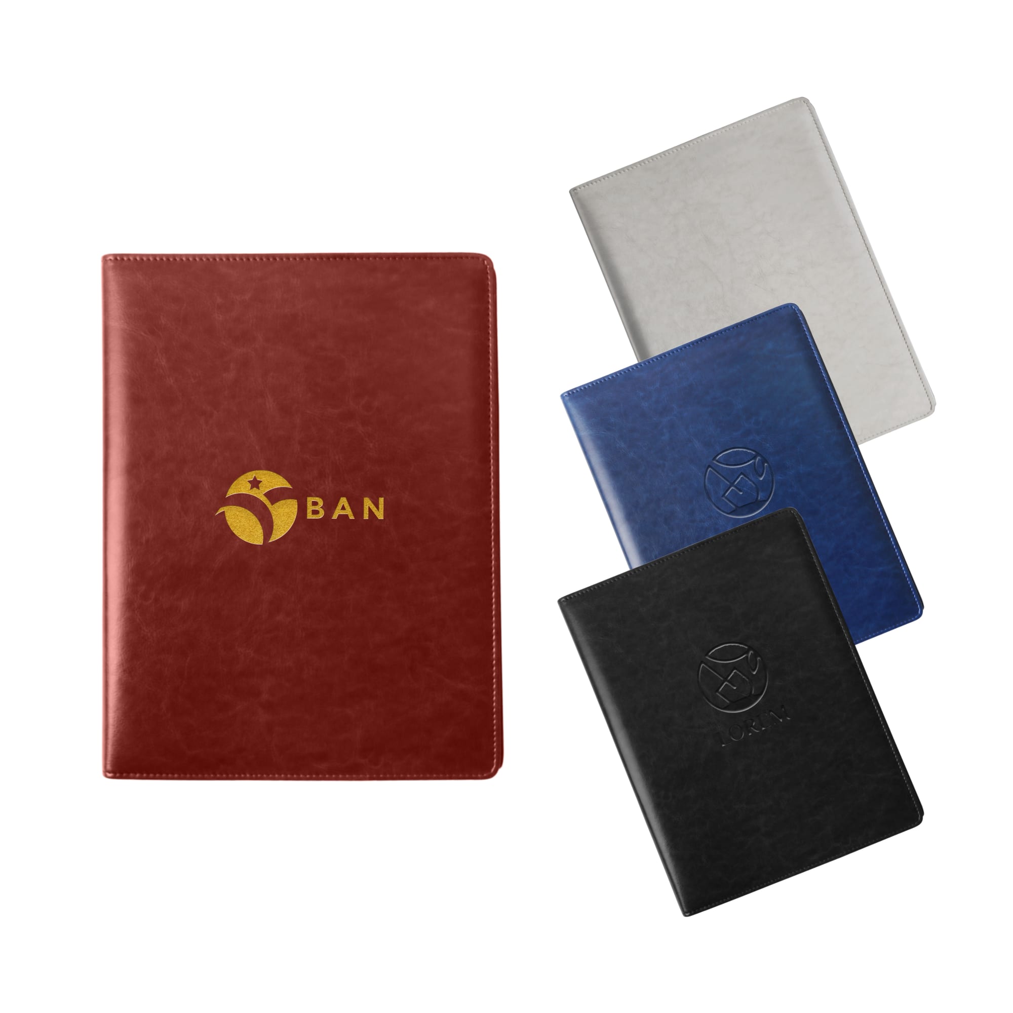 A4 Business Compendium in four colours: red, silver, blue, and black, featuring a embossed logo on the cover. A4 Business Compendium - Image 1