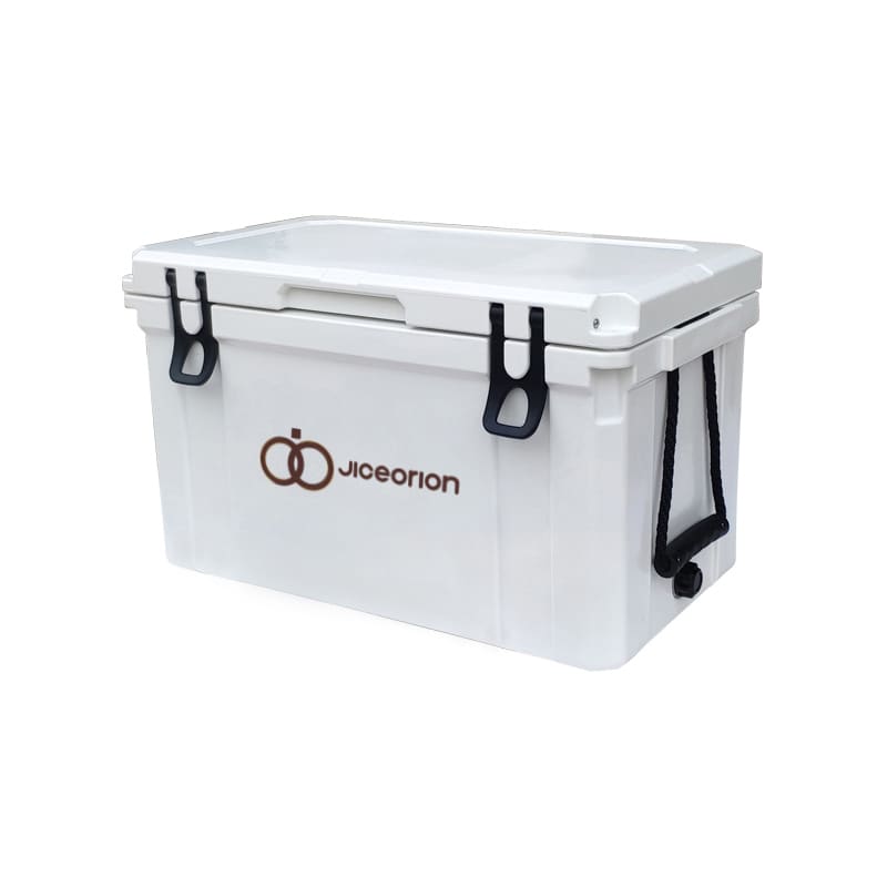 A 45L white cooler box with a lid, featuring a logo and black handles. 45L Cooler Box - Image 1