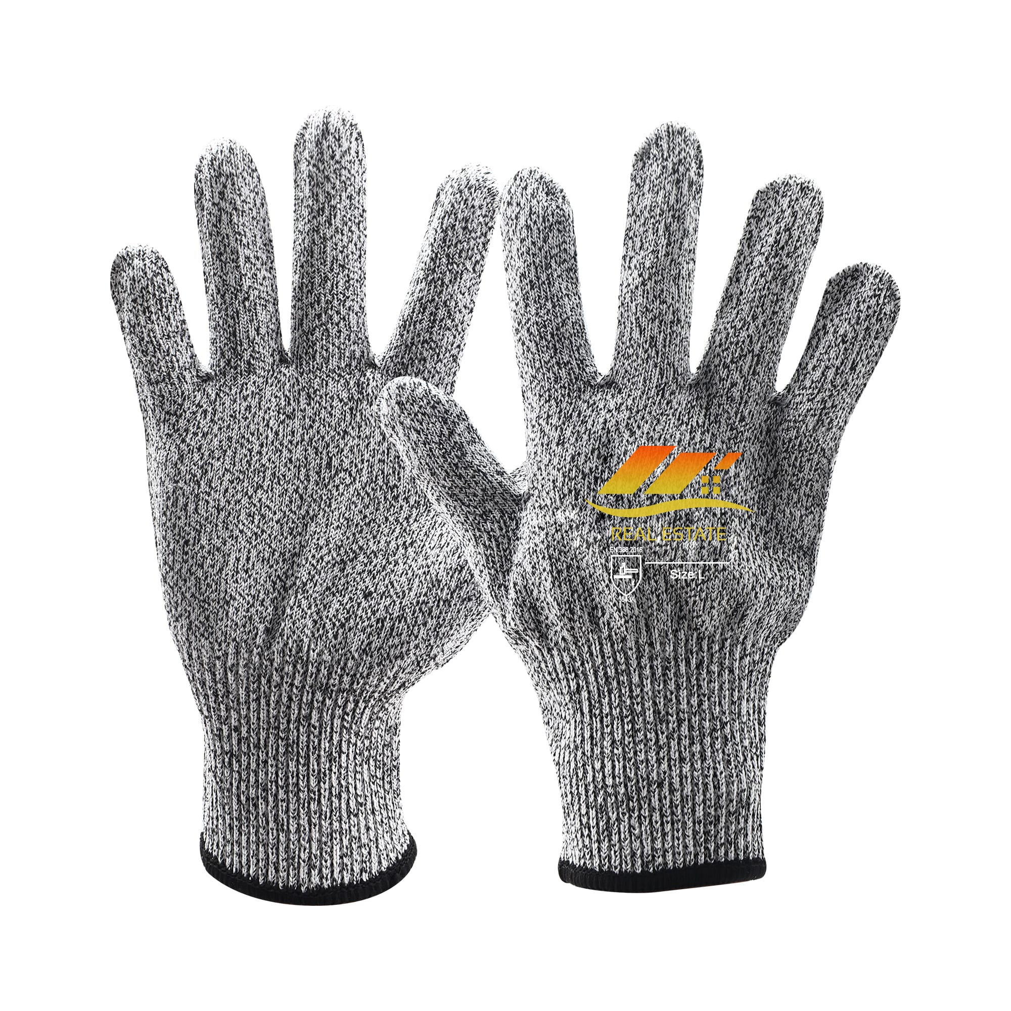 Cut resistant gloves in grey with a textured finish and a small logo on one glove. Cut Resistant Gloves - Image 1