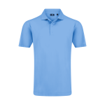 A blue men's polo shirt featuring a classic collar and short sleeves, with a logo on the chest.