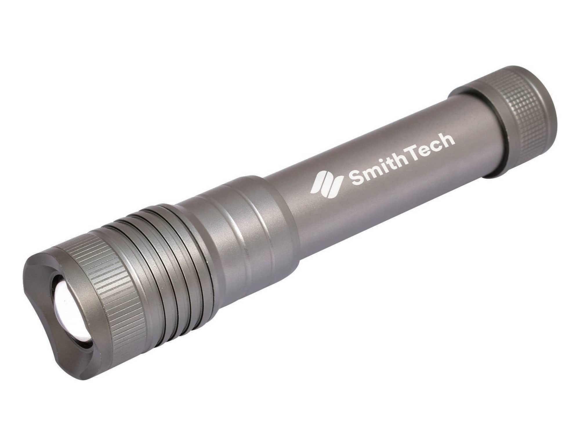 A gunmetal Vari-Beam torch with a textured grip and a branding logo. Vari-Beam Torch & Light, Gunmetal - Image 1