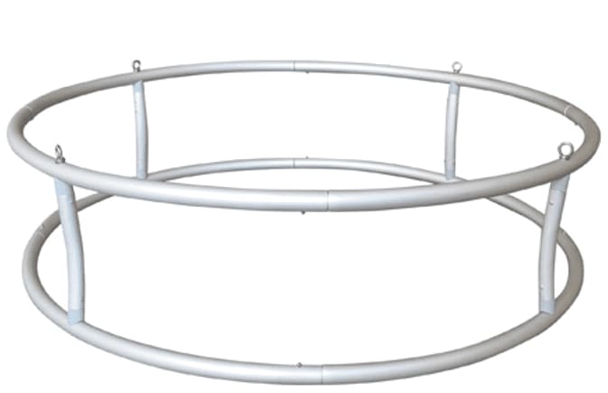 A circular hanging frame made of silver metal tubing, designed for tension fabric displays. Tension Fabric Display -Circle Hanging Frame 3048mm x 1219mm - Image 1
