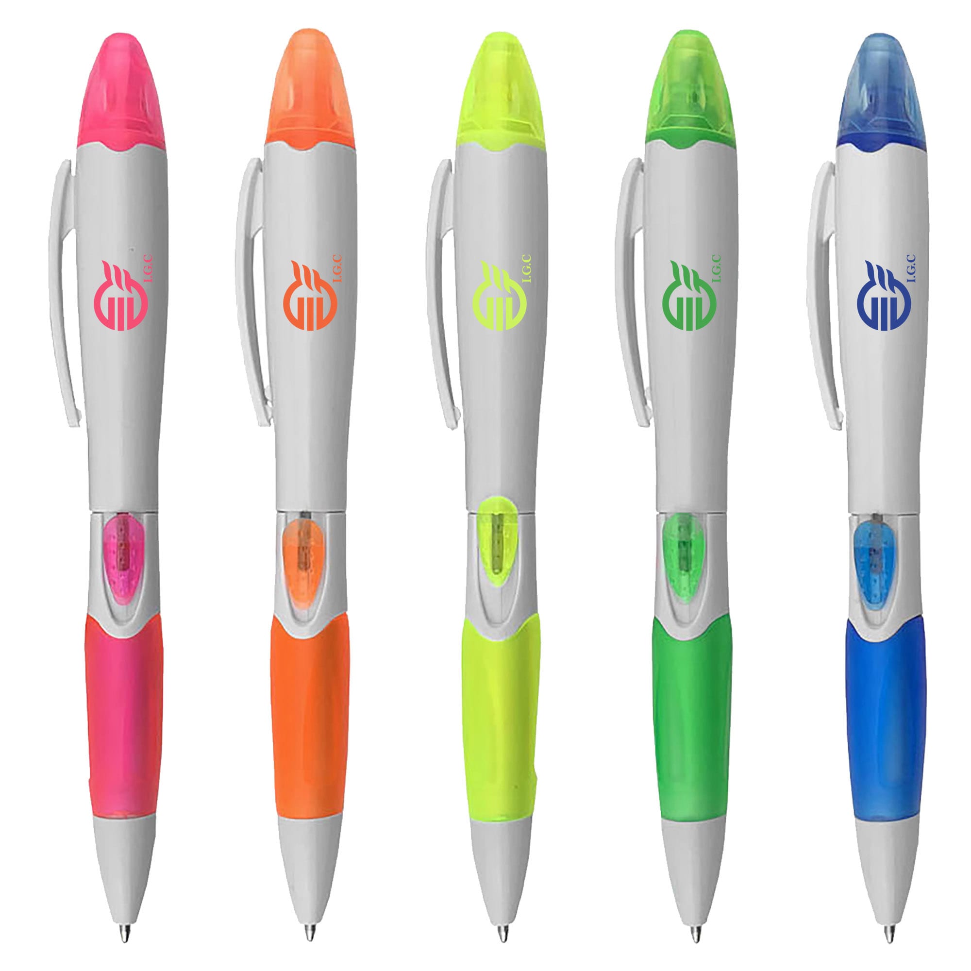 A set of five Cato Pen Highlighters in orange, pink, green, blue, and yellow, featuring a logo on each pen. Cato Pen Highlighter - Image 1