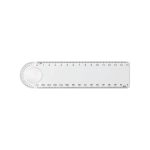 A transparent magnifying ruler, 15cm in length, featuring measurements and a circular magnifying section.