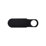 A black sliding webcam blocker with an oval shape and a circular opening for easy handling.