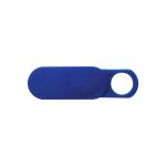 A blue sliding webcam blocker with a circular tab for easy adjustment and a smooth surface.