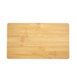 A bamboo cheese board with a smooth, natural finish, featuring a rectangular shape and rounded edges.