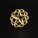 A gold enamel lapel pin featuring a star design within a decorative scalloped border.