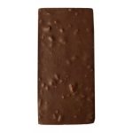 A rectangular chocolate honeycomb bar, featuring a textured brown surface, wrapped in a subtle sheen of chocolate.