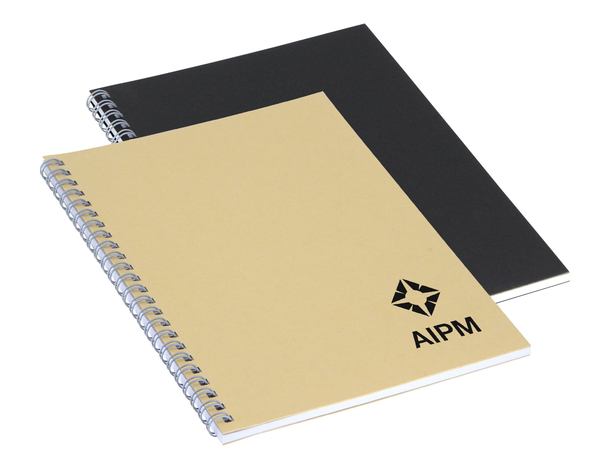 A spiral-bound A5 notebook in beige and black, featuring a logo on the front cover. Eco Spiral A5 Notebook - Image 1
