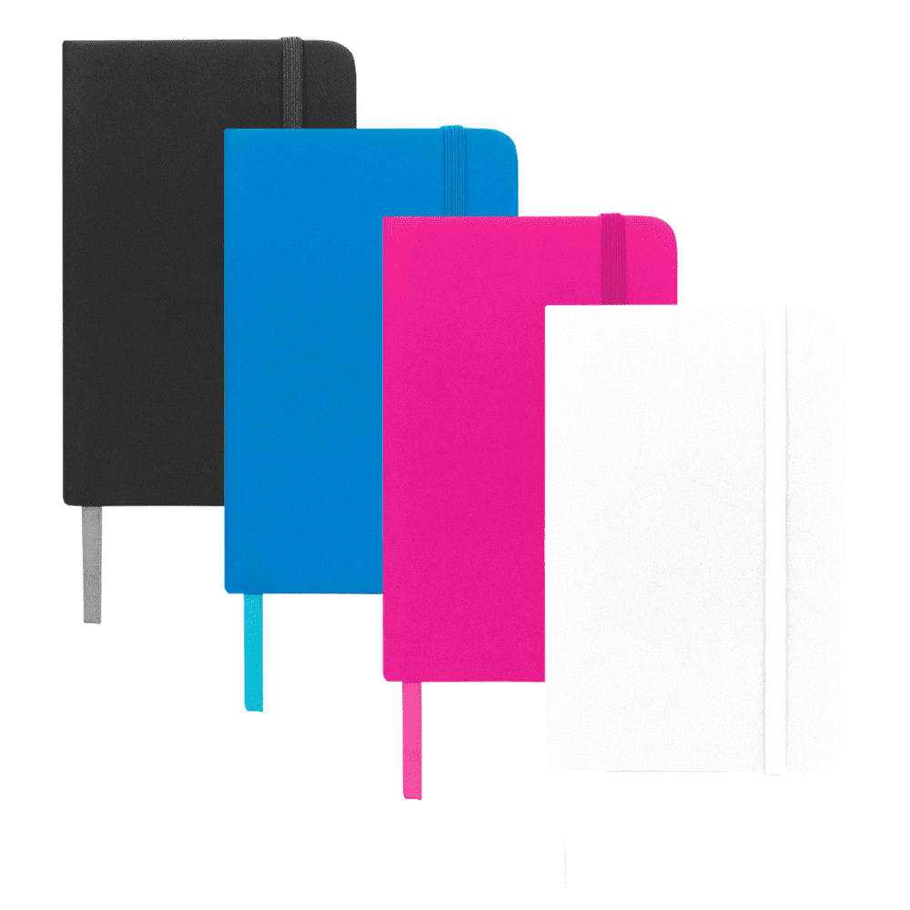 A set of four Spectrum Pocket Bound JournalBooks in black, blue, pink, and white, each with a matching ribbon bookmark. Spectrum Pocket Bound JournalBook - Image 1