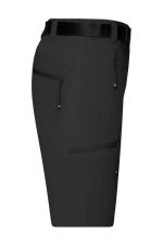 A pair of black ladies trekking shorts with zippered pockets and a waistband.