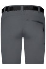 Grey trekking shorts with a belt and a zippered pocket at the back. Features a logo.