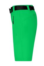 A pair of bright green ladies trekking shorts with a black belt and side zip pocket.