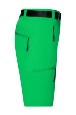 Bright green ladies trekking shorts with multiple zippered pockets and a black waistband. Features a visible logo.