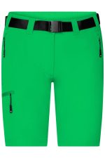 Green ladies trekking shorts featuring a belt, zippered pockets, and a sleek design with a logo.