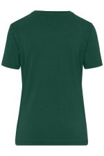 A dark green ladies' work T-shirt with a plain back design and a small logo.