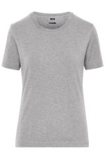 A grey ladies' short-sleeve t-shirt with a round neckline and a logo. Suitable for workwear.