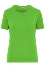 A bright green women's t-shirt with short sleeves and a crew neck, featuring a logo.