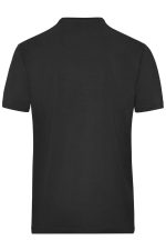 A black short-sleeved T-shirt with a plain back and a logo on the neck area. Suitable as workwear.